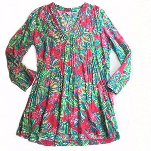 LILLY PULITZER Pink and Green Leaf Tunic Size M